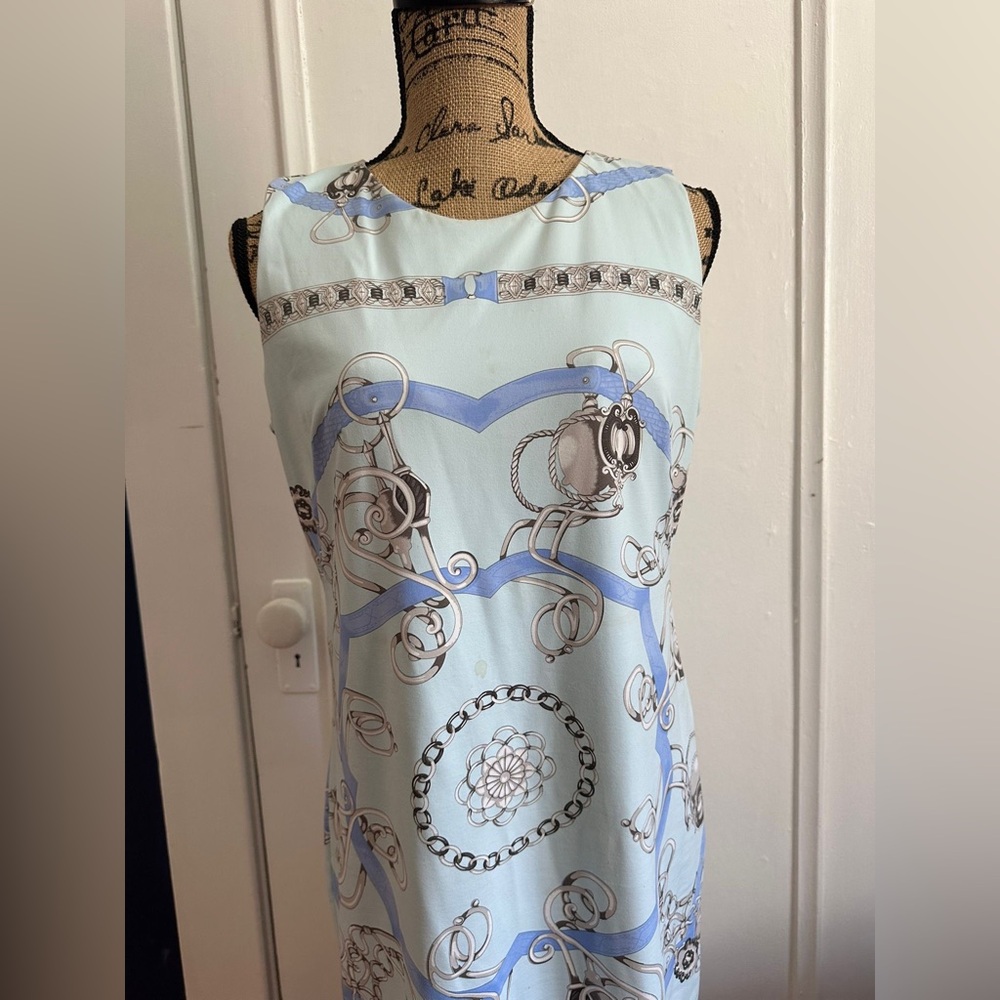 J. McLaughlin Blue and Cream equestrians Patterned Dress